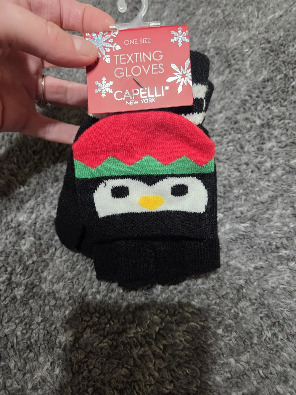 Capelli of New York Kids Black Penguin Holiday Texting Mittens